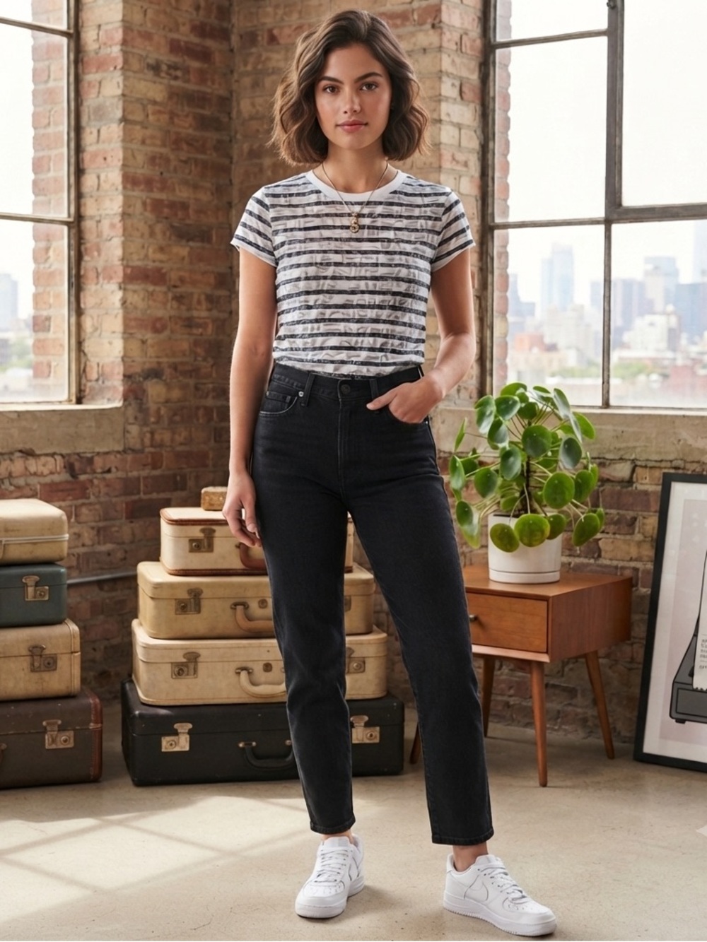 Armani Exchange Navy and White Striped Tee